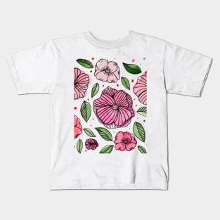 Watercolor and ink flowers - pink Kids T-Shirt